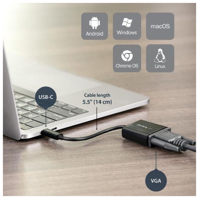 StarTech.com CDP2VGA Adattatore USB-C a VGA Convertitore Video 1080p Risoluzione 1920x1200 Pixel 1 Display Supportato USB 3.2 Gen 1 colore Nero