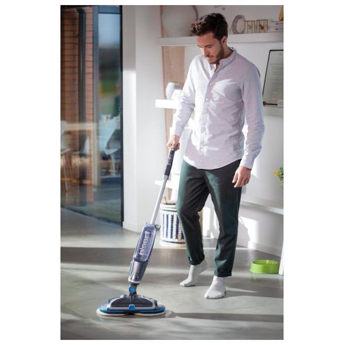 BISSELL 2240N SpinWave Cordless Lavapavimenti Ricaricabile senza Fili Autonomia 20 min Batteria 18 V Pulizia Secco e Bagnato con Panni in Microfibra colore Titanio-Blu