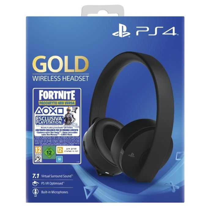 Sony Cuffie Gaming Gold Wireless Headset PS4 Playstation 4 + Fortnite Voucher 2000 V-Bucks e Neo Versa Outfit