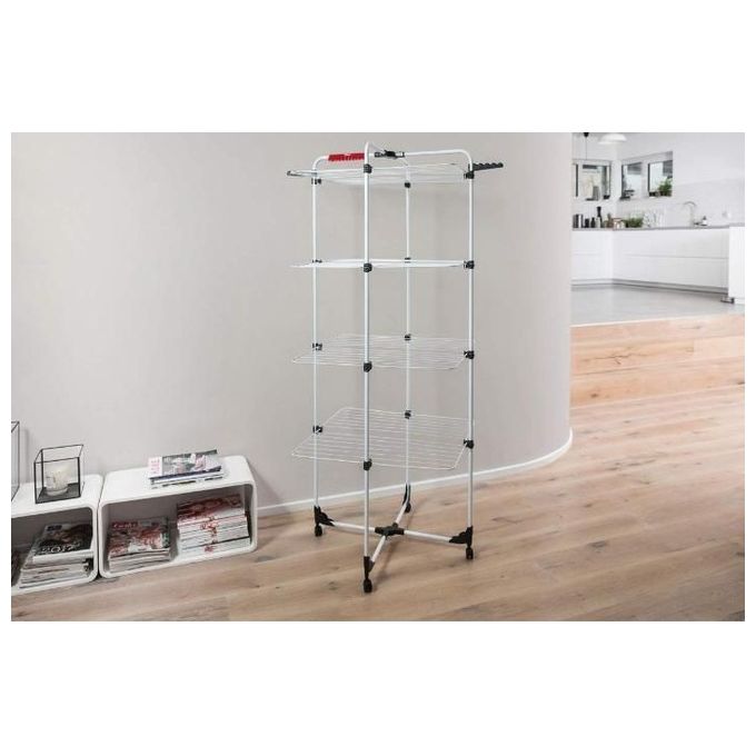 Vileda Mixer 4 Stendibiancheria a Torre con 4 Ripiani e Ruote in Metallo Bianco 71x71x169 cm per Uso Universale e Flessibile
