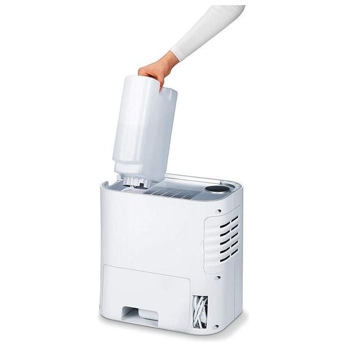 Beurer LR 330 - Purificatore d'aria per ambienti fino a 35 m², tecnologia 3‑strati (prefiltro + HEPA + carbone attivo), silenziosita' 20-50 dB, funzioni principali: umidificatore integrato 4,6 L, timer, modalita' automatica e notturna, Colore Bianco