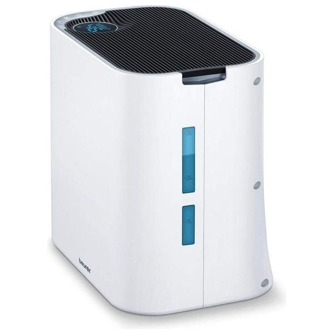 Beurer LR 330 - Purificatore d'aria per ambienti fino a 35 m², tecnologia 3‑strati (prefiltro + HEPA + carbone attivo), silenziosita' 20-50 dB, funzioni principali: umidificatore integrato 4,6 L, timer, modalita' automatica e notturna, Colore Bianco