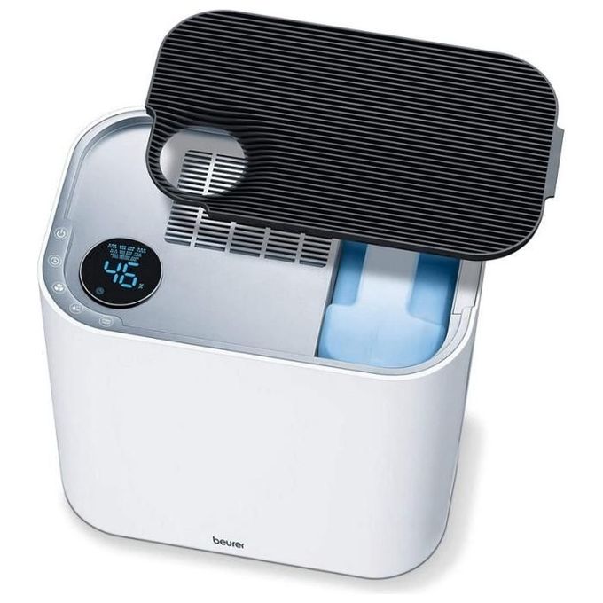 Beurer LR 330 - Purificatore d'aria per ambienti fino a 35 m², tecnologia 3‑strati (prefiltro + HEPA + carbone attivo), silenziosita' 20-50 dB, funzioni principali: umidificatore integrato 4,6 L, timer, modalita' automatica e notturna, Colore Bianco
