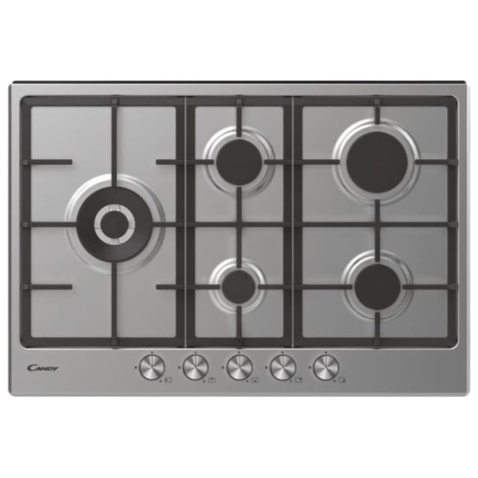 Candy CHG7WL4WTX Piano cottura Gas 74.5 cm 5 fuochi Doppia corona Accensione elettronica colore Acciaio inox