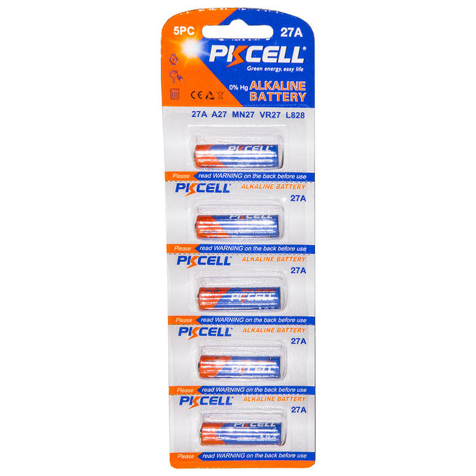 Pkcell Pila Alcalina 27A 12V Confezione 5 Pezzi compatibile A27 MN27 VR27 L828 per Telecomandi e Portachiavi