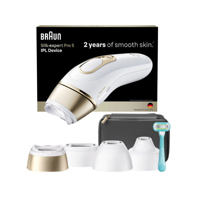 Braun Silk expert Pro 5 dispositivo IPL, epilazione permanente viso e corpo, 400000 impulsi, 4 testine, PL5431
