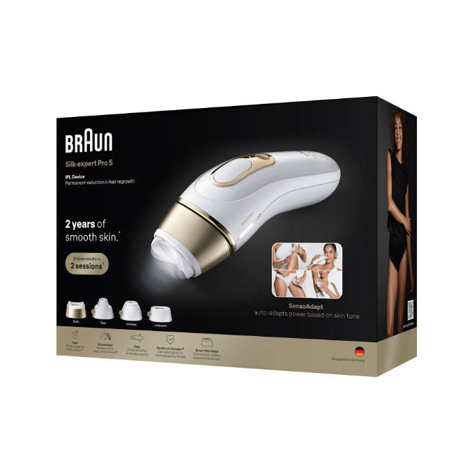 Braun Silk expert Pro 5 dispositivo IPL, epilazione permanente viso e corpo, 400000 impulsi, 4 testine, PL5431