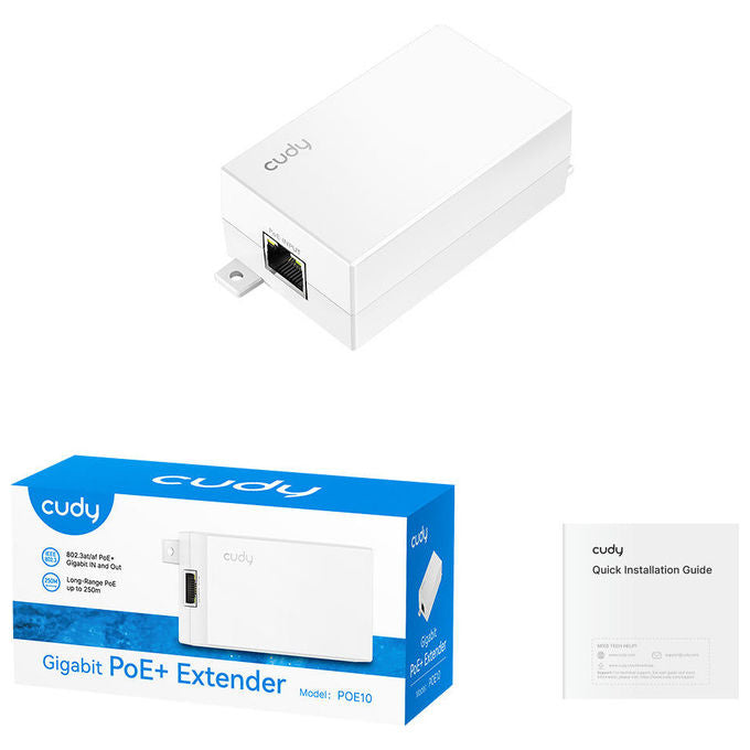 Cudy, Adattatore PoE Gigabit Ethernet, Estensore PoE+, Compatibile IEEE 802.3af-at, Bianco
