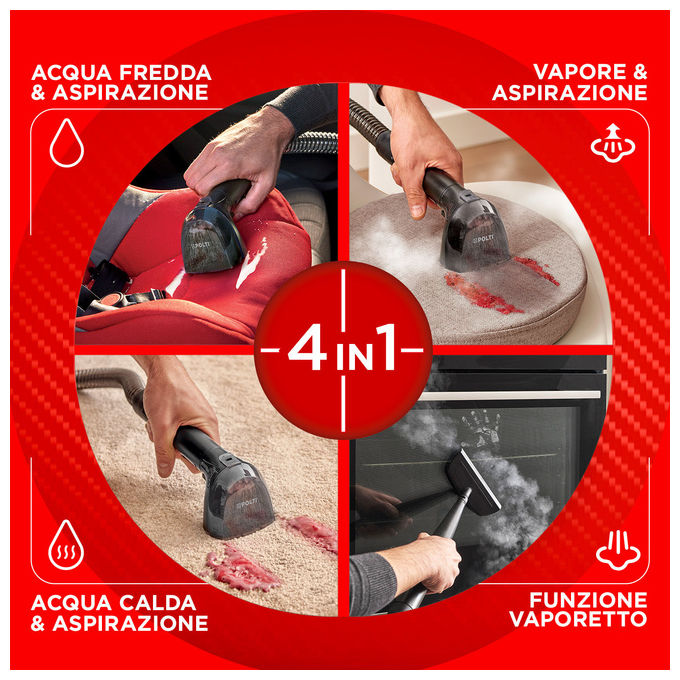 Polti PTEU0327 StainOver Pet SC40 Smacchiatore a Vapore 4 in 1 con Funzione Aspirazione e Vapore 1.6 L 14900 Pa Spazzola Pet + 9 Accessori colore Blu Scuro