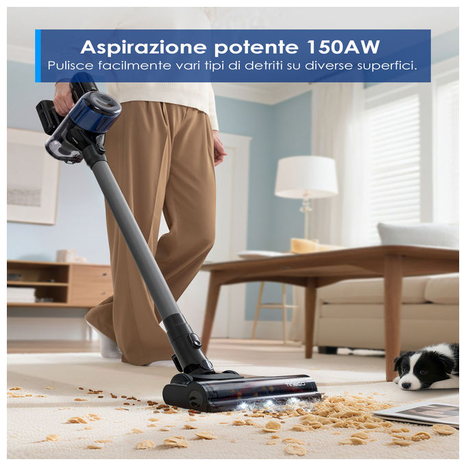 Tineco Pure One S30, aspirapolvere senza fili, 150AW, spazzola ZeroTangle, autonomia 65 minuti, filtrazione 6 stadi, dock a parete
