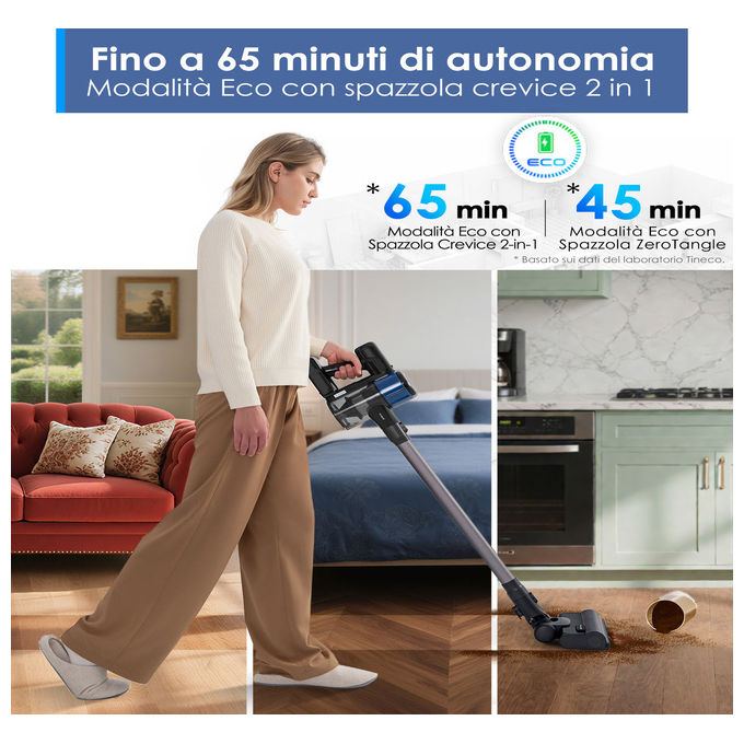 Tineco Pure One S30, aspirapolvere senza fili, 150AW, spazzola ZeroTangle, autonomia 65 minuti, filtrazione 6 stadi, dock a parete