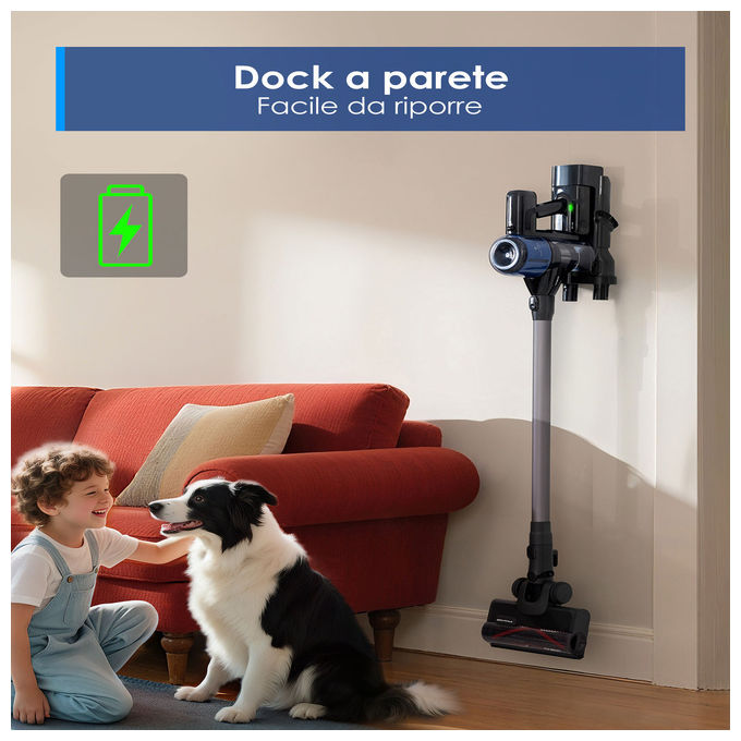 Tineco Pure One S30, aspirapolvere senza fili, 150AW, spazzola ZeroTangle, autonomia 65 minuti, filtrazione 6 stadi, dock a parete