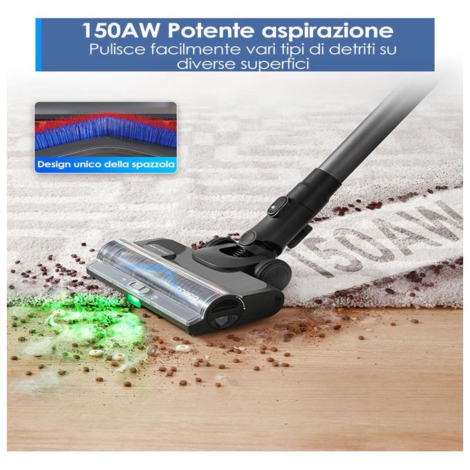 Tineco Pure One S50, aspirapolvere senza fili, 150 AW, autonomia 95 min, spazzola ZeroTangle, sistema ClogLess, blu scuro