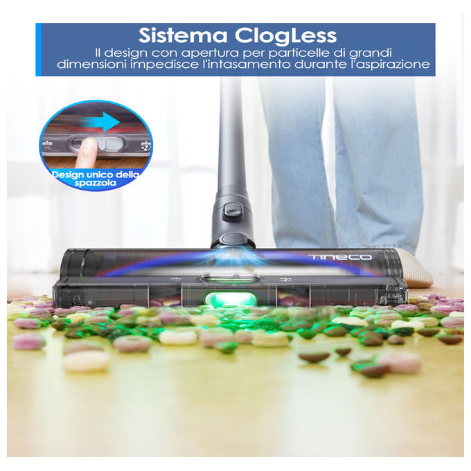 Tineco Pure One S50, aspirapolvere senza fili, 150 AW, autonomia 95 min, spazzola ZeroTangle, sistema ClogLess, blu scuro