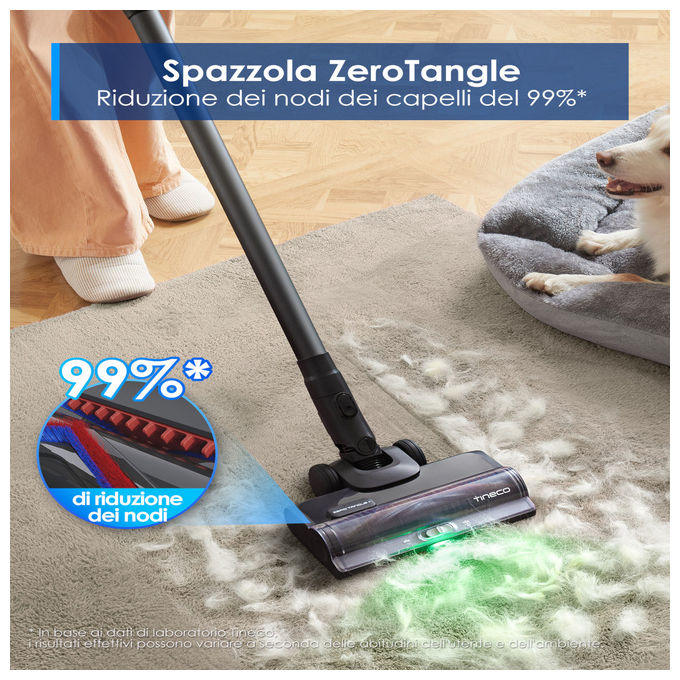 Tineco Pure One S50, aspirapolvere senza fili, 150 AW, autonomia 95 min, spazzola ZeroTangle, sistema ClogLess, blu scuro
