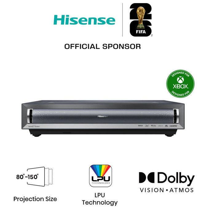 Hisense PX3 Proiettore Laser Ultra Corto 4K UHD 2800 ANSI lumen HDR10+ Dolby Atmos Smart TV VIDAA colore Nero