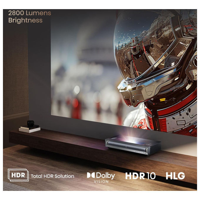 Hisense PX3 Proiettore Laser Ultra Corto 4K UHD 2800 ANSI lumen HDR10+ Dolby Atmos Smart TV VIDAA colore Nero