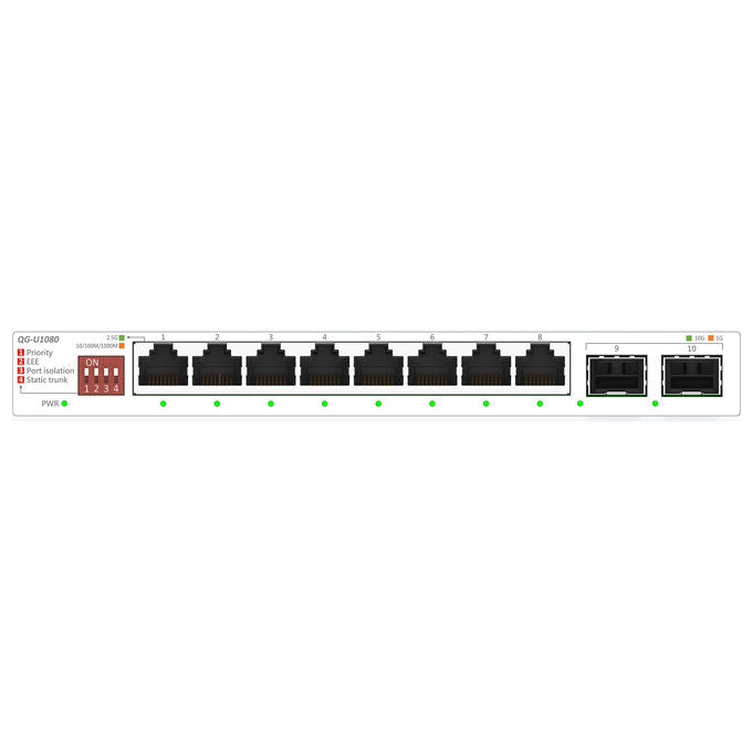 ASUS switch non gestito QG-U1080, 8 porte 2.5G Ethernet, 2 porte SFP+ 10G, Plug and Play, bianco
