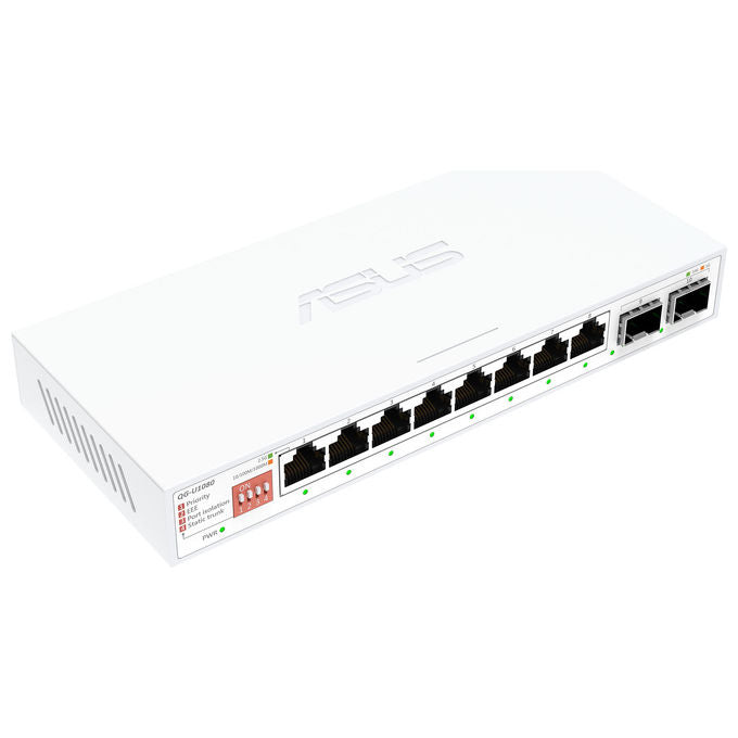 ASUS switch non gestito QG-U1080, 8 porte 2.5G Ethernet, 2 porte SFP+ 10G, Plug and Play, bianco