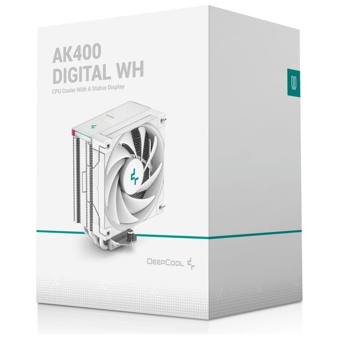DeepCool dissipatore cpu AK400 Digital WH, display digitale, ARGB, ventola 120mm FDB, PWM, compatibile Intel e AMD, bianco