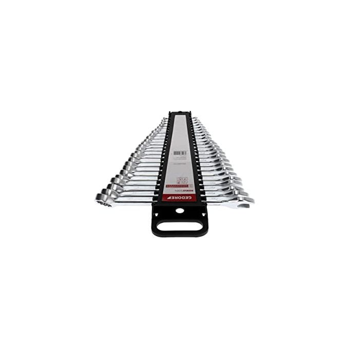 Gedore R09105024 Set di Chiavi Combinata Metriche 24 Pezzi 6-32 mm Acciaio Cromo-Vanadio Finitura Cromata Opaca Satinata Angolo 15° Conforme DIN 3113 ISO 3318 ISO 7738 In Supporto colore Nero