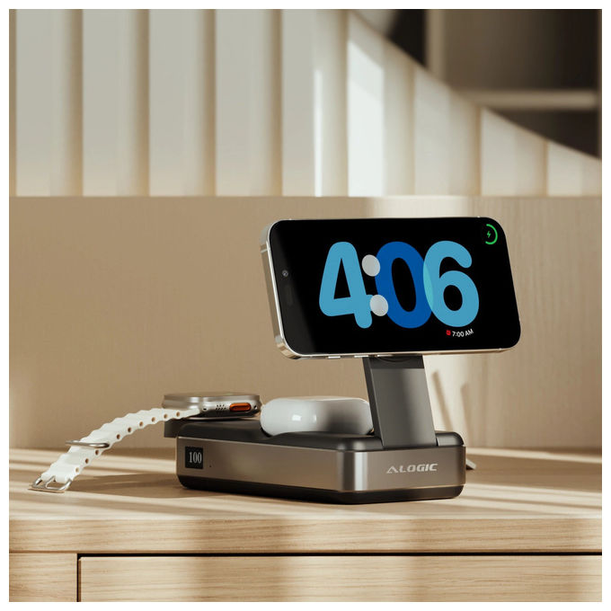 Alogic R20KWCPB100W Roam Power Bank 6-in-1 21000 mAh con Ricarica Wireless Qi2 e USB-C 100W colore Nero