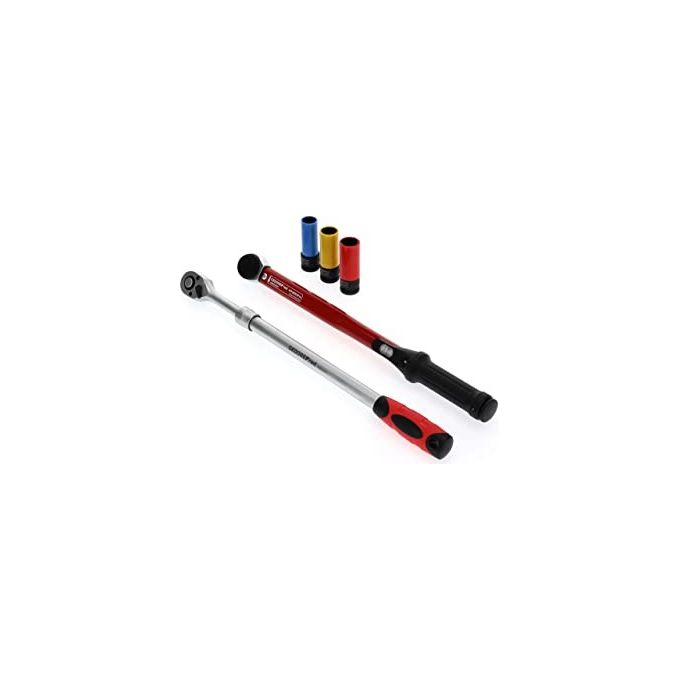 GEDORE Red 3300187 Set per cambio ruote 3 pezzi chiave dinamometrica 40-200 Nm cricchetto telescopico boccole 17 19 21 mm colore Nero-Rosso