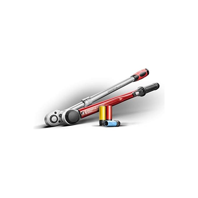 GEDORE Red 3300187 Set per cambio ruote 3 pezzi chiave dinamometrica 40-200 Nm cricchetto telescopico boccole 17 19 21 mm colore Nero-Rosso