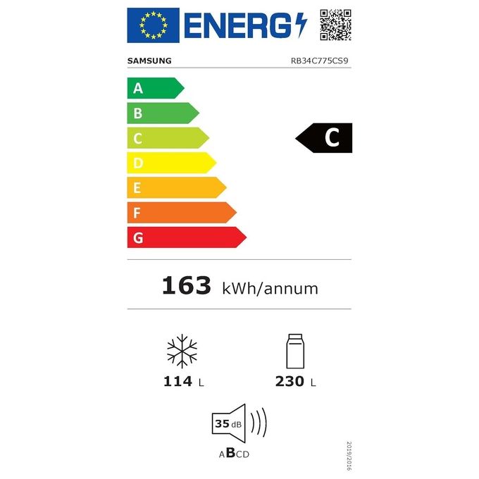 Samsung RB34C775CS9 EcoFlex AI Frigorifero Combinato 344 L 185 cm Classe C 35 dB No Frost Wi-Fi SpaceMax colore Inox