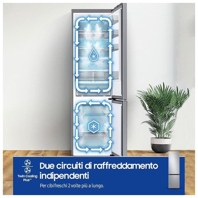 Samsung RB38C607AS9 EcoFlex AI Frigorifero Combinato 387 L 203 cm Classe A 35 dB Total No Frost Twin Cooling Plus Wi-Fi colore Inox
