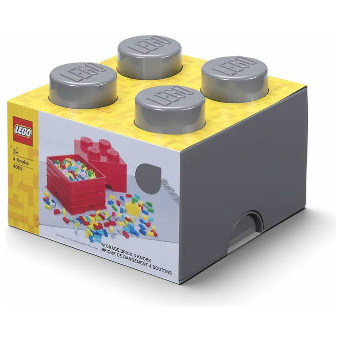 LEGO, Scatola Contenitore 4 Mattoncini, Grigio Scuro, Porta Giocattoli