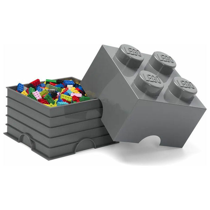 LEGO, Scatola Contenitore 4 Mattoncini, Grigio Scuro, Porta Giocattoli