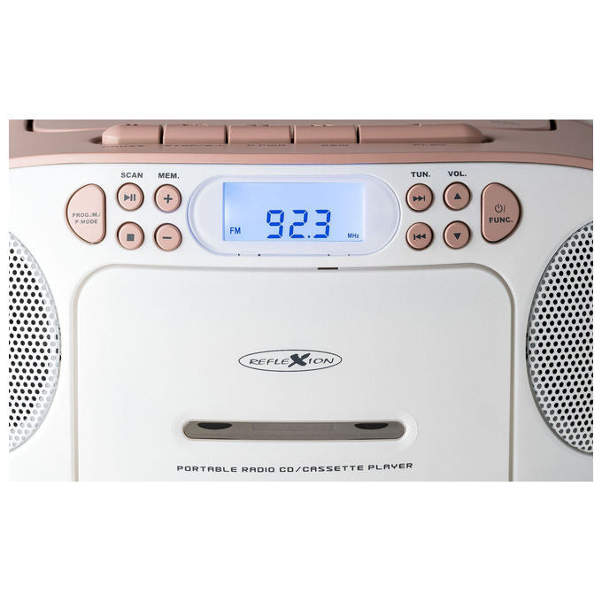 Reflexion RCR2260 Radio Portatile con Display LCD Retroilluminato Blu Potenza 20 W FM PLL con Ingresso Aux e Maniglia colore Rosa Bianco