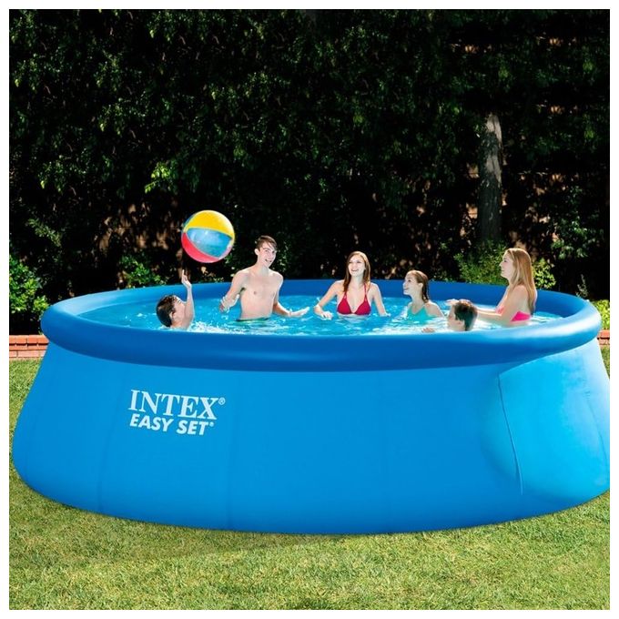 Intex 26168NP Piscina Fuori Terra Easy Set Rotonda; Pompa Filtro 3785 L-h Scaletta Telo Base e Copertura 14141 L PVC Azzurro 457x122 cm 457X122 cm Con Pompa Filtro