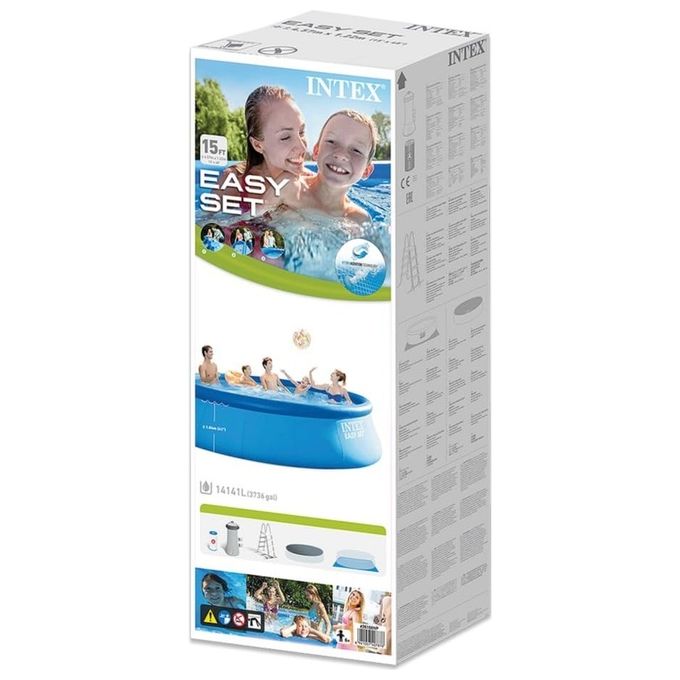 Intex 26168NP Piscina Fuori Terra Easy Set Rotonda; Pompa Filtro 3785 L-h Scaletta Telo Base e Copertura 14141 L PVC Azzurro 457x122 cm 457X122 cm Con Pompa Filtro