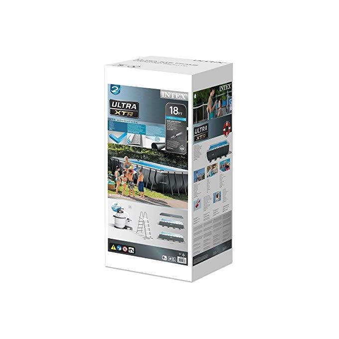 Intex 26356GN Piscina Fuori Terra XTR Frame Rettangolare Pompa Filtro 5700 L-h Scaletta Telo Base e Copertura 17203 L Acciaio e PVC Grigio 549x274x132 cm