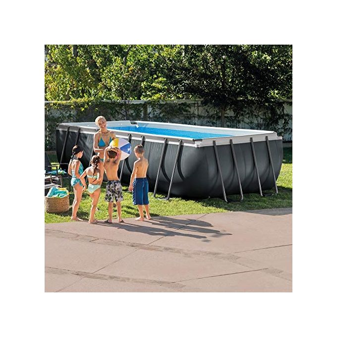 Intex 26356GN Piscina Fuori Terra XTR Frame Rettangolare Pompa Filtro 5700 L-h Scaletta Telo Base e Copertura 17203 L Acciaio e PVC Grigio 549x274x132 cm
