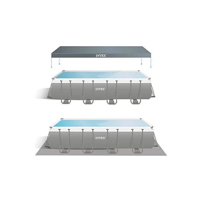 Intex 26356GN Piscina Fuori Terra XTR Frame Rettangolare Pompa Filtro 5700 L-h Scaletta Telo Base e Copertura 17203 L Acciaio e PVC Grigio 549x274x132 cm