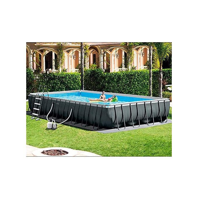 Intex 26378NP Piscina Fuori Terra Ultra XTR Frame Rettangolare Pompa Filtro 10000 L-h Scaletta Telo Base e Copertura KIT_ Pulizia Deluxe e Set Volley 54368L Acciaio e PVC Grigio 975x488x132cm