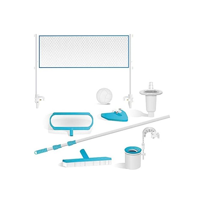 Intex 26378NP Piscina Fuori Terra Ultra XTR Frame Rettangolare Pompa Filtro 10000 L-h Scaletta Telo Base e Copertura KIT_ Pulizia Deluxe e Set Volley 54368L Acciaio e PVC Grigio 975x488x132cm