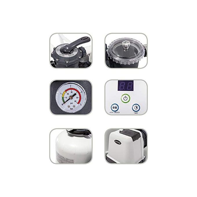 Intex Pompa a Sabbia 10000 L-H Flusso Acqua da 10.500 L-H, Flusso Sistema Da 8.000 L-H Bianco