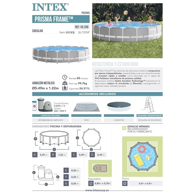 Intex Piscina Fuori Terra Rotonda Prisma Frame 549x122 cm Grigio con Accessori