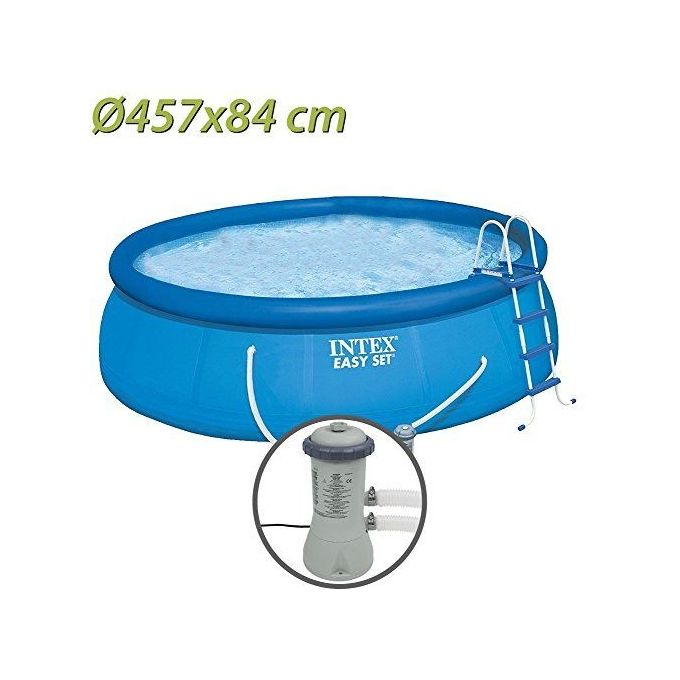 Intex 28158NP Piscina Fuori Terra Easy Set Rotonda Pompa Filtro 2006 L-h 9729 L PVC Azzurro 457x84 cm 457x84 cm Con Pompa Filtro