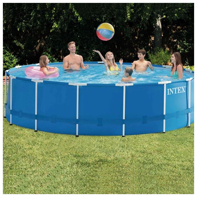 Intex 28242NP Piscina Fuori Terra 457x122 cm Metal Frame Rotonda Pompa Filtro 3785 L-h Scaletta, Telo Base e Copertura