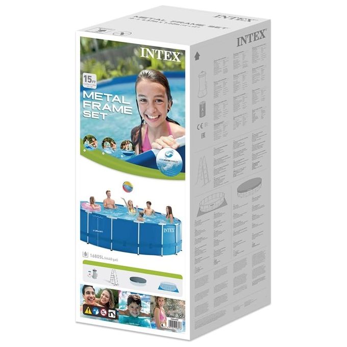 Intex 28242NP Piscina Fuori Terra 457x122 cm Metal Frame Rotonda Pompa Filtro 3785 L-h Scaletta, Telo Base e Copertura