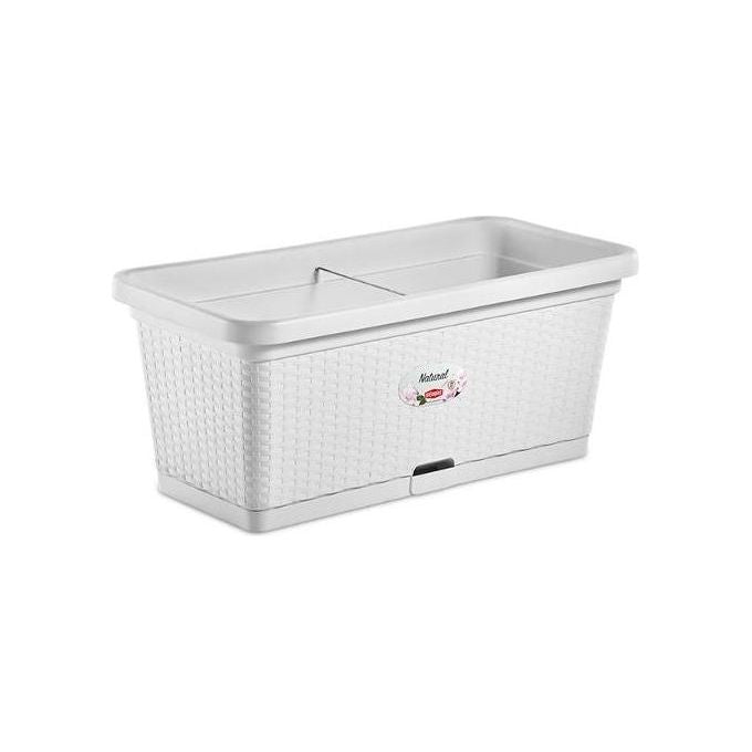Stefanplast 75350 Natural Fioriera Rettangolare 80x40x34 cm Effetto Rattan Auto-irrigazione 4 Ruote colore Bianco
