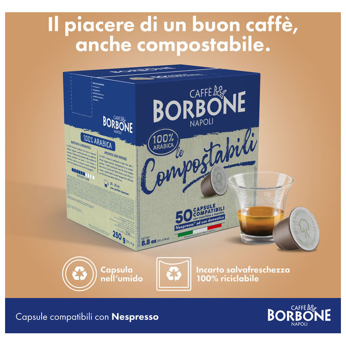 Caffe' Borbone REBARABICACOMP050N Le Compostabili Capsule Caffe' Compatibili Nespresso 100% Arabica Intensita' 6-10 50 pz
