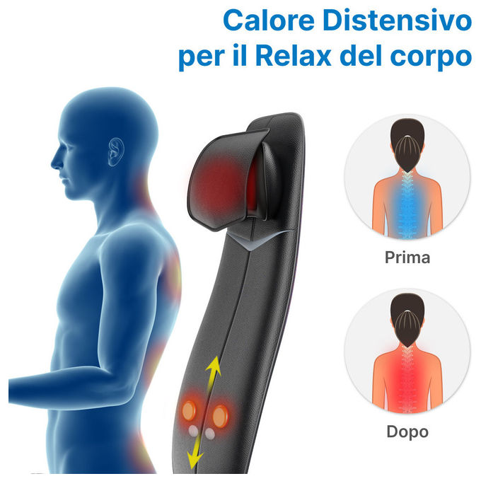 Renpho sedile massaggiante shiatsu, schiena e collo, funzione calore, design a forma di s, altezza regolabile, vibrazione, nero
