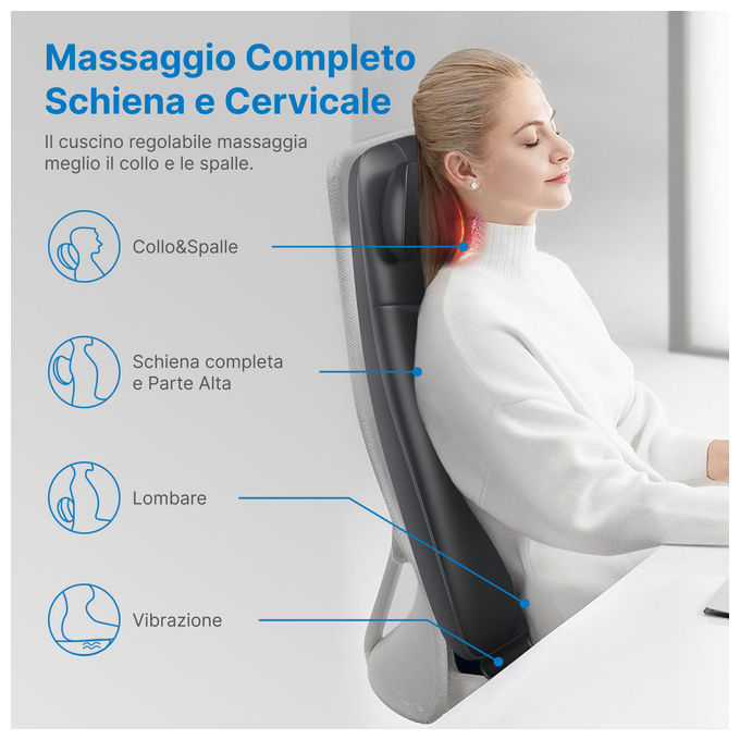 Renpho sedile massaggiante shiatsu, schiena e collo, funzione calore, design a forma di s, altezza regolabile, vibrazione, nero
