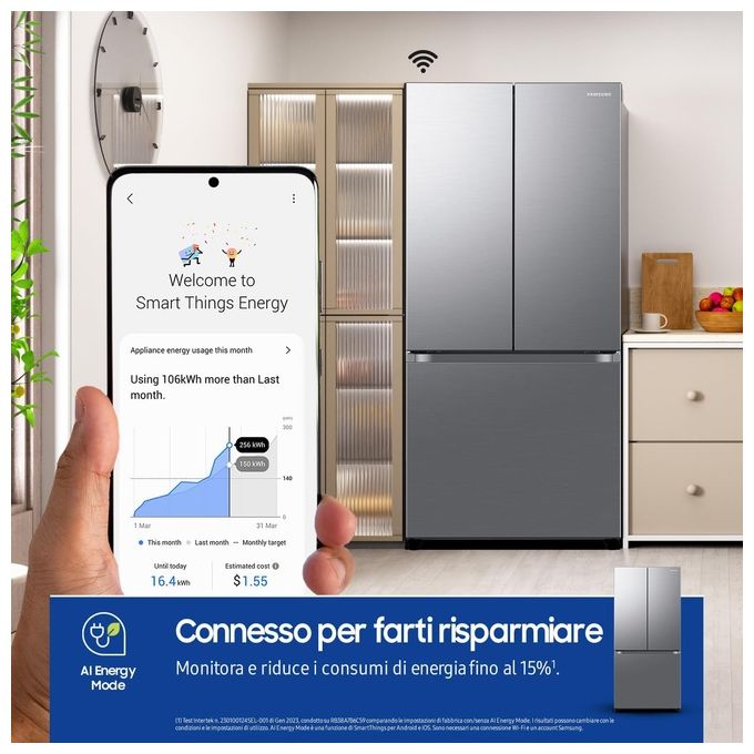 Samsung RF50C510ES9 RF5000C Frigorifero 3 Porte 496 L 177 cm Classe E 40 dB No Frost Twin Cooling Plus Wi-Fi colore Acciaio Inox